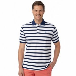 Southern Tide Shipjack Navy Stripe Classic Fit Pique Logo Polo